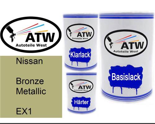 Nissan, Bronze Metallic, EX1: 500ml Lackdose + 500ml Klarlack + 250ml Härter - Set, von ATW Autoteile West.
